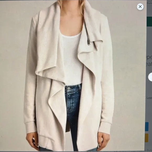 ALL SAINTS Dahlia Cream Open Front Asymmetrical Zip Collar Sweatshirt S - Picture 3 of 7